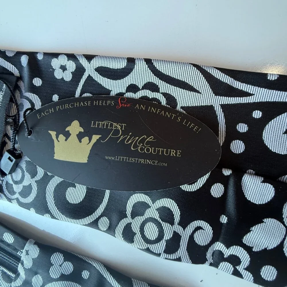 Littlest Prince Couture Tie 20 Inch Black & White Floral Pre-Tied Adjustable